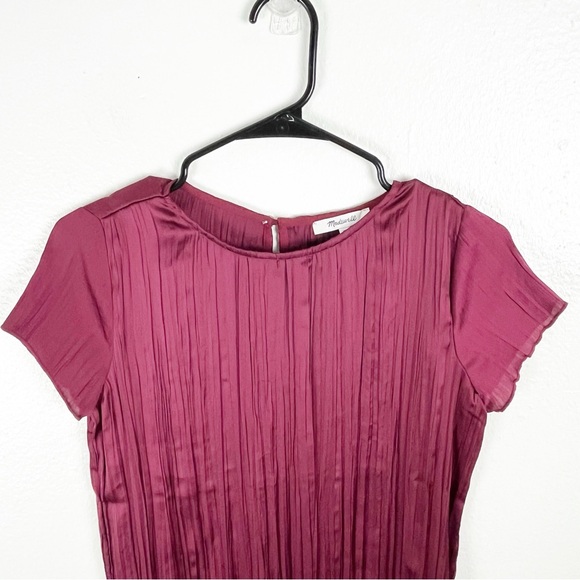 MADEWELL Mulberry Wine Short Sleeves Pleated Side Split Midi Dress, Size XS - Picture 7 of 10